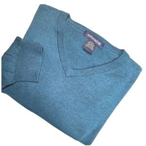 AMISANZURI Mens Teal Blue V Neck Cotton Sweater Size 2XL Soft Breathable Preppy
